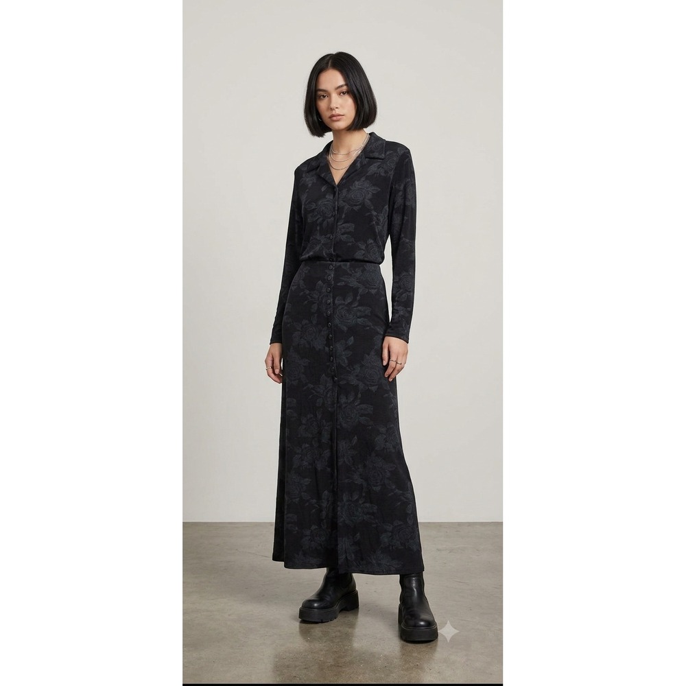 Es.Se 2 Piece Maxi Skirt Set Size M/L Black Floral Rose Esse 90s Y2K Goth Witchy - Picture 10 of 16